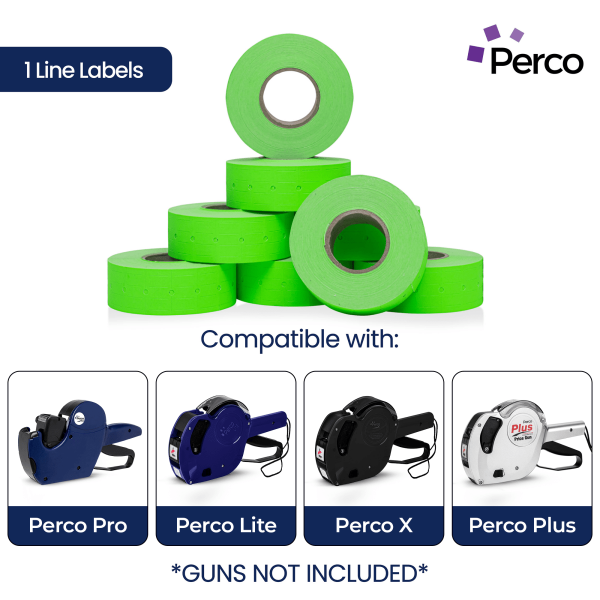 Perco 1 Line - Blank Price and Date labeler Labels for Perco Lite, X, Plus and Pro 1 Line Price and Date Labeler (Copy) - Fluorescent Green 1 Sleeve / 8 Rolls / 8000 Blank Pricing Labels