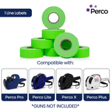 Perco 1 Line - Blank Price and Date labeler Labels for Perco Lite, X, Plus and Pro 1 Line Price and Date Labeler (Copy) - Fluorescent Green 1 Sleeve / 8 Rolls / 8000 Blank Pricing Labels