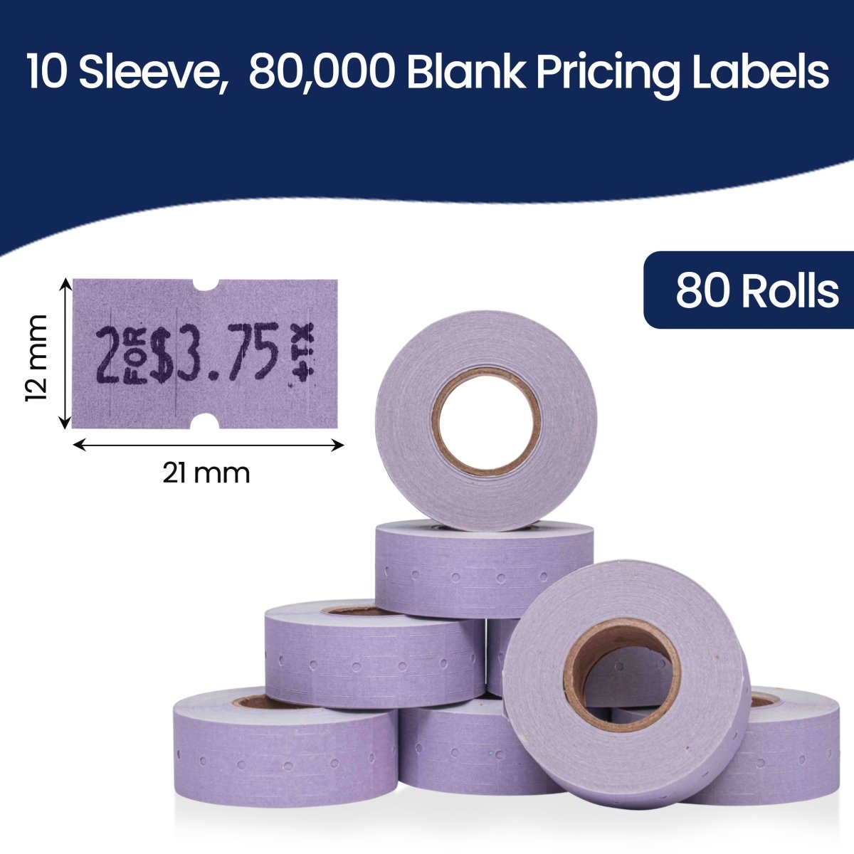 Perco 1 Line - Blank Price and Date labeler Labels for Perco Lite, X, Plus and Pro 1 Line Price and Date Labeler (Copy) - Lavender 10 Sleeves / 80 Rolls / 80000 Blank Pricing Labels