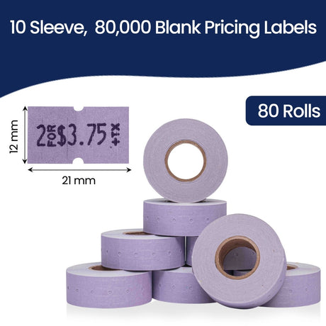 Perco 1 Line - Blank Price and Date labeler Labels for Perco Lite, X, Plus and Pro 1 Line Price and Date Labeler (Copy) - Lavender 10 Sleeves / 80 Rolls / 80000 Blank Pricing Labels