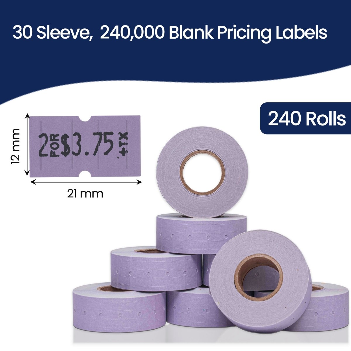 Perco 1 Line - Blank Price and Date labeler Labels for Perco Lite, X, Plus and Pro 1 Line Price and Date Labeler (Copy) - Lavender 30 Sleeves / 240 Rolls / 240000 Blank Pricing Labels