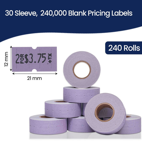 Perco 1 Line - Blank Price and Date labeler Labels for Perco Lite, X, Plus and Pro 1 Line Price and Date Labeler (Copy) - Lavender 30 Sleeves / 240 Rolls / 240000 Blank Pricing Labels
