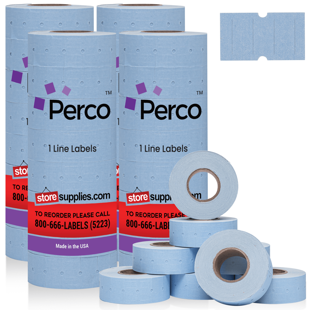 Perco 1 Line - Blank Price and Date labeler Labels for Perco Lite, X, Plus and Pro 1 Line Price and Date Labeler (Copy) - Blue 4 Sleeves / 32 Rolls / 32000 Blank Pricing Labels