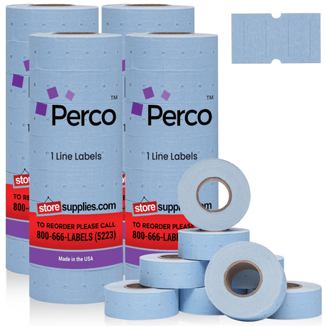 Perco 1 Line - Blank Price and Date labeler Labels for Perco Lite, X, Plus and Pro 1 Line Price and Date Labeler (Copy) - Blue 4 Sleeves / 32 Rolls / 32000 Blank Pricing Labels