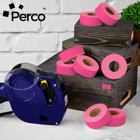 Perco 1 Line - Blank Price and Date labeler Labels for Perco Lite, X, Plus and Pro 1 Line Price and Date Labeler (Copy) - Fluorescent Pink 4 Sleeves / 32 Rolls / 32000 Blank Pricing Labels