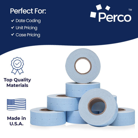 Perco 1 Line - Blank Price and Date labeler Labels for Perco Lite, X, Plus and Pro 1 Line Price and Date Labeler (Copy) - Blue 30 Sleeves / 240 Rolls / 240000 Blank Pricing Labels