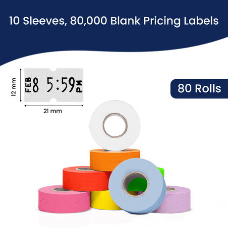 Perco 1 Line - Blank Price and Date labeler Labels for Perco Lite, X, Plus and Pro 1 Line Price and Date Labeler (Copy) - Multicolored 10 Sleeves / 80 Rolls / 80000 Blank Pricing Labels