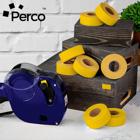 Perco 1 Line - Blank Price and Date labeler Labels for Perco Lite, X, Plus and Pro 1 Line Price and Date Labeler (Copy) - Yellow 10 Sleeves / 80 Rolls / 80000 Blank Pricing Labels