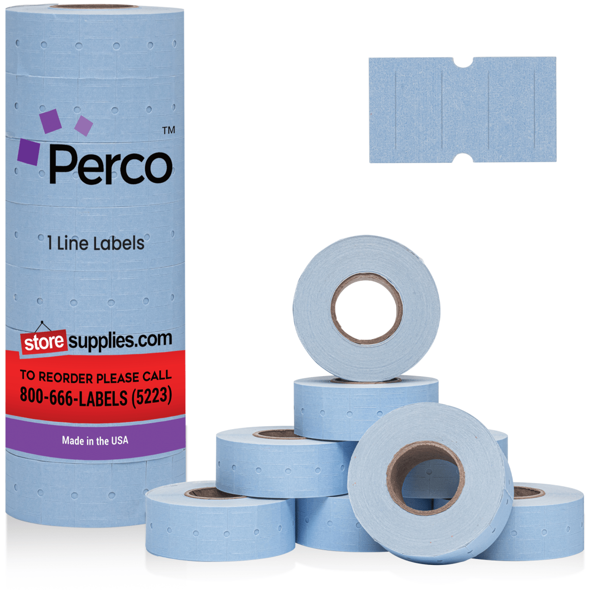 Perco 1 Line - Blank Price and Date labeler Labels for Perco Lite, X, Plus and Pro 1 Line Price and Date Labeler (Copy) - Blue 1 Sleeve / 8 Rolls / 8000 Blank Pricing Labels