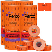 Perco 1 Line - Blank Price and Date labeler Labels for Perco Lite, X, Plus and Pro 1 Line Price and Date Labeler (Copy) - Fluorescent Red Sale 4 Sleeves / 32 Rolls / 32000 Blank Pricing Labels