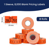 Perco 1 Line - Blank Price and Date labeler Labels for Perco Lite, X, Plus and Pro 1 Line Price and Date Labeler (Copy) - Fluorescent Red Sale 1 Sleeve / 8 Rolls / 8000 Blank Pricing Labels