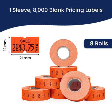 Perco 1 Line - Blank Price and Date labeler Labels for Perco Lite, X, Plus and Pro 1 Line Price and Date Labeler (Copy) - Fluorescent Red Sale 1 Sleeve / 8 Rolls / 8000 Blank Pricing Labels