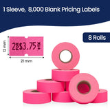 Perco 1 Line - Blank Price and Date labeler Labels for Perco Lite, X, Plus and Pro 1 Line Price and Date Labeler (Copy) - Fluorescent Pink 1 Sleeve / 8 Rolls / 8000 Blank Pricing Labels