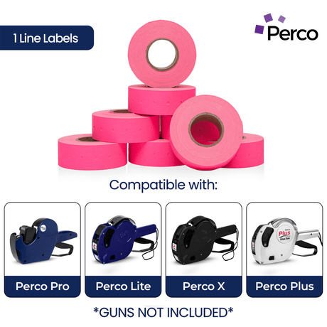 Perco 1 Line - Blank Price and Date labeler Labels for Perco Lite, X, Plus and Pro 1 Line Price and Date Labeler (Copy) - Fluorescent Pink 10 Sleeves / 80 Rolls / 80000 Blank Pricing Labels