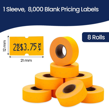 Perco 1 Line - Blank Price and Date labeler Labels for Perco Lite, X, Plus and Pro 1 Line Price and Date Labeler (Copy) - Fluorescent Orange 1 Sleeve / 8 Rolls / 8000 Blank Pricing Labels