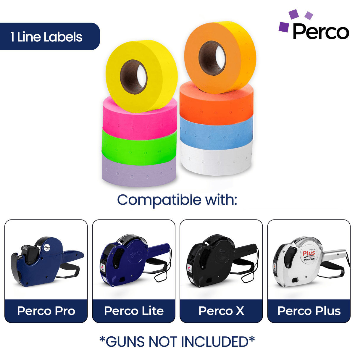 Perco 1 Line - Blank Price and Date labeler Labels for Perco Lite, X, Plus and Pro 1 Line Price and Date Labeler (Copy) - Multicolored 4 Sleeves / 32 Rolls / 32000 Blank Pricing Labels