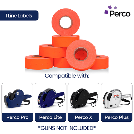 Perco 1 Line - Blank Price and Date labeler Labels for Perco Lite, X, Plus and Pro 1 Line Price and Date Labeler (Copy) - Fluorescent Red 10 Sleeves / 80 Rolls / 80000 Blank Pricing Labels