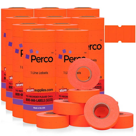 Perco 1 Line - Blank Price and Date labeler Labels for Perco Lite, X, Plus and Pro 1 Line Price and Date Labeler (Copy) - Fluorescent Red 10 Sleeves / 80 Rolls / 80000 Blank Pricing Labels