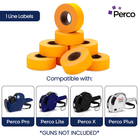 Perco 1 Line - Blank Price and Date labeler Labels for Perco Lite, X, Plus and Pro 1 Line Price and Date Labeler (Copy) - Fluorescent Orange 10 Sleeves / 80 Rolls / 80000 Blank Pricing Labels