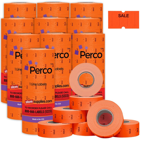 Perco 1 Line - Blank Price and Date labeler Labels for Perco Lite, X, Plus and Pro 1 Line Price and Date Labeler (Copy) - Fluorescent Red Sale 10 Sleeves / 80 Rolls / 80000 Blank Pricing Labels