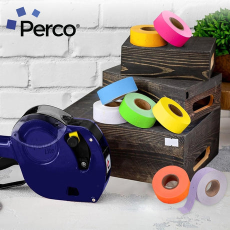 Perco 1 Line - Blank Price and Date labeler Labels for Perco Lite, X, Plus and Pro 1 Line Price and Date Labeler (Copy) - Multicolored 1 Sleeve / 8 Rolls / 8000 Blank Pricing Labels