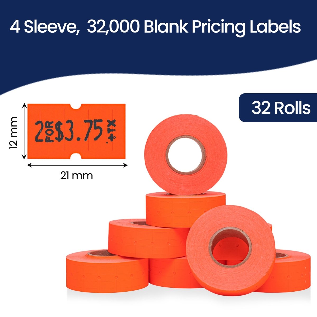 Perco 1 Line - Blank Price and Date labeler Labels for Perco Lite, X, Plus and Pro 1 Line Price and Date Labeler (Copy) - Fluorescent Red 4 Sleeves / 32 Rolls / 32000 Blank Pricing Labels