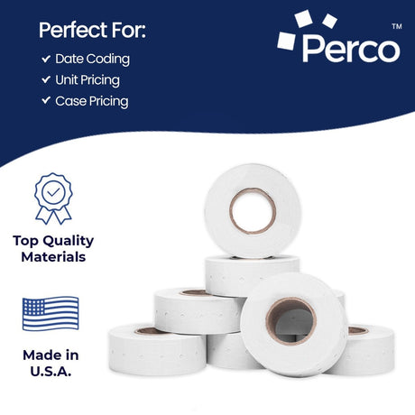 Perco 1 Line - Blank Price and Date labeler Labels for Perco Lite, X, Plus and Pro 1 Line Price and Date Labeler (Copy) - White 10 Sleeves / 80 Rolls / 80000 Blank Pricing Labels