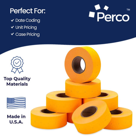 Perco 1 Line - Blank Price and Date labeler Labels for Perco Lite, X, Plus and Pro 1 Line Price and Date Labeler (Copy) - Fluorescent Orange 10 Sleeves / 80 Rolls / 80000 Blank Pricing Labels
