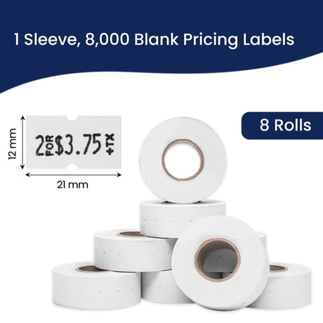 Perco 1 Line - Blank Price and Date labeler Labels for Perco Lite, X, Plus and Pro 1 Line Price and Date Labeler (Copy) - White 1 Sleeve / 8 Rolls / 8000 Blank Pricing Labels