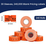 Perco 1 Line - Blank Price and Date labeler Labels for Perco Lite, X, Plus and Pro 1 Line Price and Date Labeler (Copy) - Fluorescent Red Sale 30 Sleeves / 240 Rolls / 240000 Blank Pricing Labels