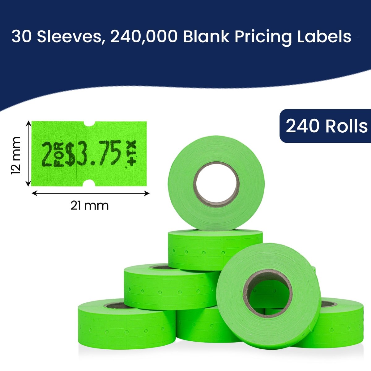 Perco 1 Line - Blank Price and Date labeler Labels for Perco Lite, X, Plus and Pro 1 Line Price and Date Labeler (Copy) - Fluorescent Green 30 Sleeves / 240 Rolls / 240000 Blank Pricing Labels