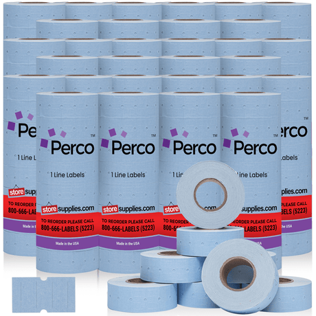 Perco 1 Line - Blank Price and Date labeler Labels for Perco Lite, X, Plus and Pro 1 Line Price and Date Labeler (Copy) - Blue 30 Sleeves / 240 Rolls / 240000 Blank Pricing Labels