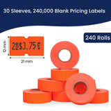 Perco 1 Line - Blank Price and Date labeler Labels for Perco Lite, X, Plus and Pro 1 Line Price and Date Labeler (Copy) - Fluorescent Red 30 Sleeves / 240 Rolls / 240000 Blank Pricing Labels