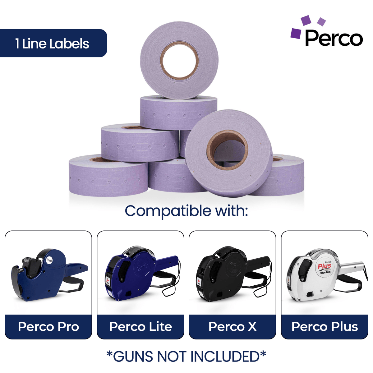 Perco 1 Line - Blank Price and Date labeler Labels for Perco Lite, X, Plus and Pro 1 Line Price and Date Labeler (Copy) - Lavender 1 Sleeve / 8 Rolls / 8000 Blank Pricing Labels