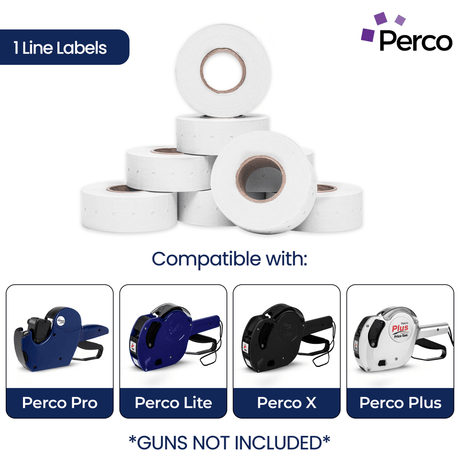 Perco 1 Line - Blank Price and Date labeler Labels for Perco Lite, X, Plus and Pro 1 Line Price and Date Labeler (Copy) - White 10 Sleeves / 80 Rolls / 80000 Blank Pricing Labels