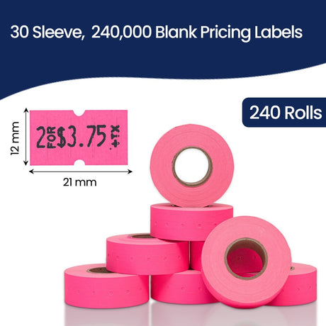 Perco 1 Line - Blank Price and Date labeler Labels for Perco Lite, X, Plus and Pro 1 Line Price and Date Labeler (Copy) - Fluorescent Pink 30 Sleeves / 240 Rolls / 240000 Blank Pricing Labels
