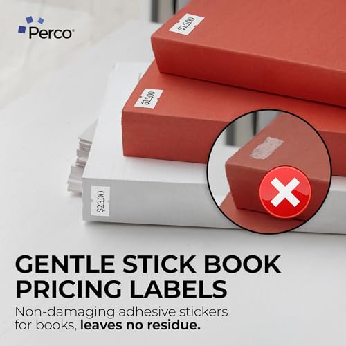 Perco 1 Line Book Adhesive Labels - 8 Rolls, 1 Sleeve, 8,000 Blank Labels for Perco 1 Line Guns - Designed for Safe Use on Books Without Damage or Ripping - Ideal for Libraries & Retail - Made in USA - Store Supplies