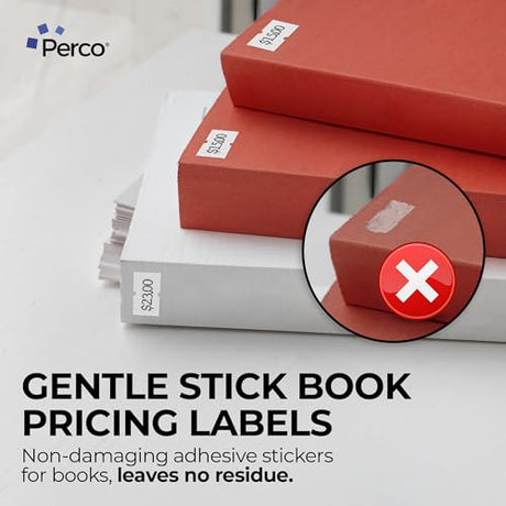 Perco 1 Line Book Adhesive Labels - 8 Rolls, 1 Sleeve, 8,000 Blank Labels for Perco 1 Line Guns - Designed for Safe Use on Books Without Damage or Ripping - Ideal for Libraries & Retail - Made in USA - Store Supplies