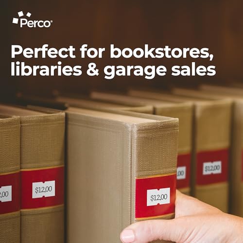 Perco 1 Line Book Adhesive Labels - 8 Rolls, 1 Sleeve, 8,000 Blank Labels for Perco 1 Line Guns - Designed for Safe Use on Books Without Damage or Ripping - Ideal for Libraries & Retail - Made in USA - Store Supplies