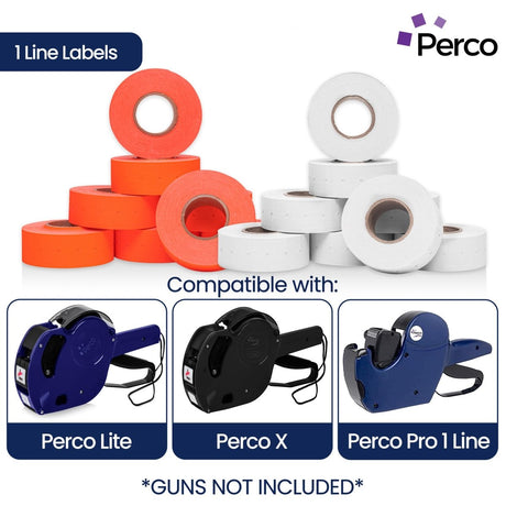 Perco 1 - Line Color Code Labels for Perco Lite, X, Plus & Pro 1 Line - White and Fluorescent Red / 2 Sleeves / 16 rolls / 16000 Blank Pricing Labels