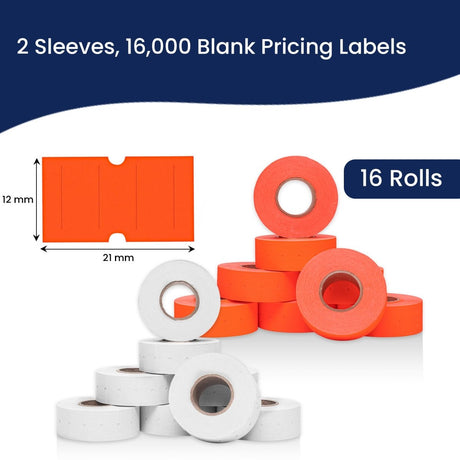 Perco 1 - Line Color Code Labels for Perco Lite, X, Plus & Pro 1 Line - White and Fluorescent Red / 2 Sleeves / 16 rolls / 16000 Blank Pricing Labels