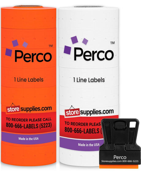 Perco 1 - Line Color Code Labels for Perco Lite, X, Plus & Pro 1 Line - White and Fluorescent Red / 2 Sleeves / 16 rolls / 16000 Blank Pricing Labels