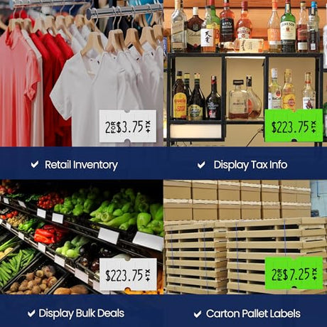 Perco 1 - Line Color Code Labels for Perco Lite, X, Plus & Pro 1 Line - White and Fluorescent Green / 2 Sleeves / 16 rolls / 16000 Blank Pricing Labels