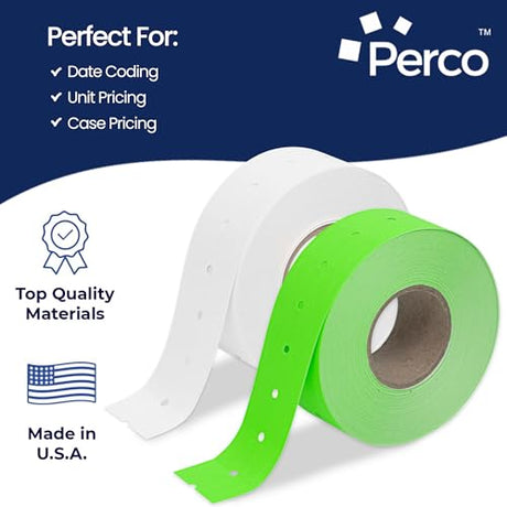 Perco 1 - Line Color Code Labels for Perco Lite, X, Plus & Pro 1 Line - White and Fluorescent Green / 2 Sleeves / 16 rolls / 16000 Blank Pricing Labels