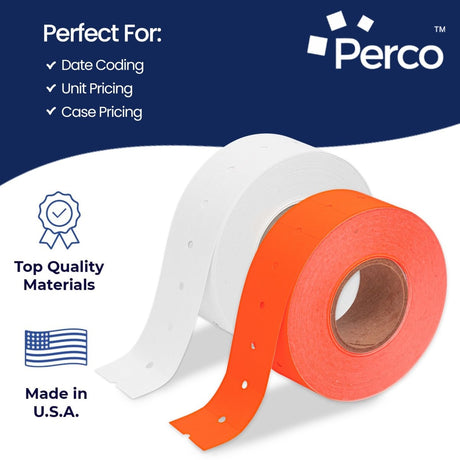 Perco 1 - Line Color Code Labels for Perco Lite, X, Plus & Pro 1 Line - White and Fluorescent Red / 2 Sleeves / 16 rolls / 16000 Blank Pricing Labels