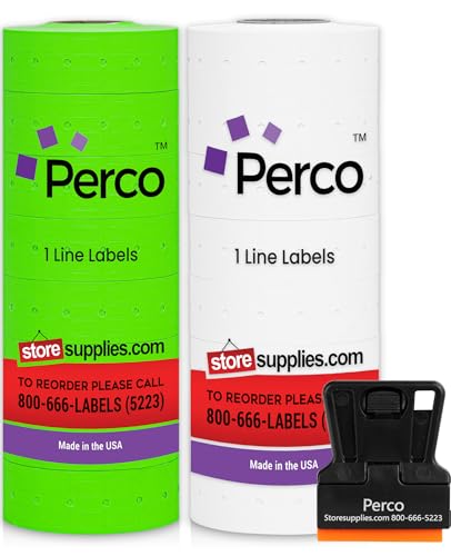 Perco 1 - Line Color Code Labels for Perco Lite, X, Plus & Pro 1 Line - White and Fluorescent Green / 2 Sleeves / 16 rolls / 16000 Blank Pricing Labels