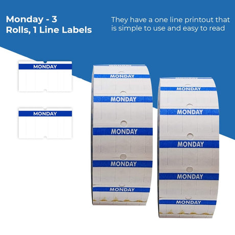 Perco 1 Line Day of The Week Labels - 3 Rolls, Blank Dating Labels for Perco 1 Line Price & Date Guns (Monday - 1 Line Labels) - Store Supplies