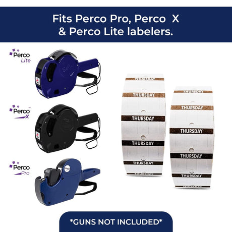 Perco 1 Line Day of The Week Labels - 3 Rolls, Blank Dating Labels for Perco 1 Line Price & Date Guns (Thursday - 1 Line Labels) - Store Supplies