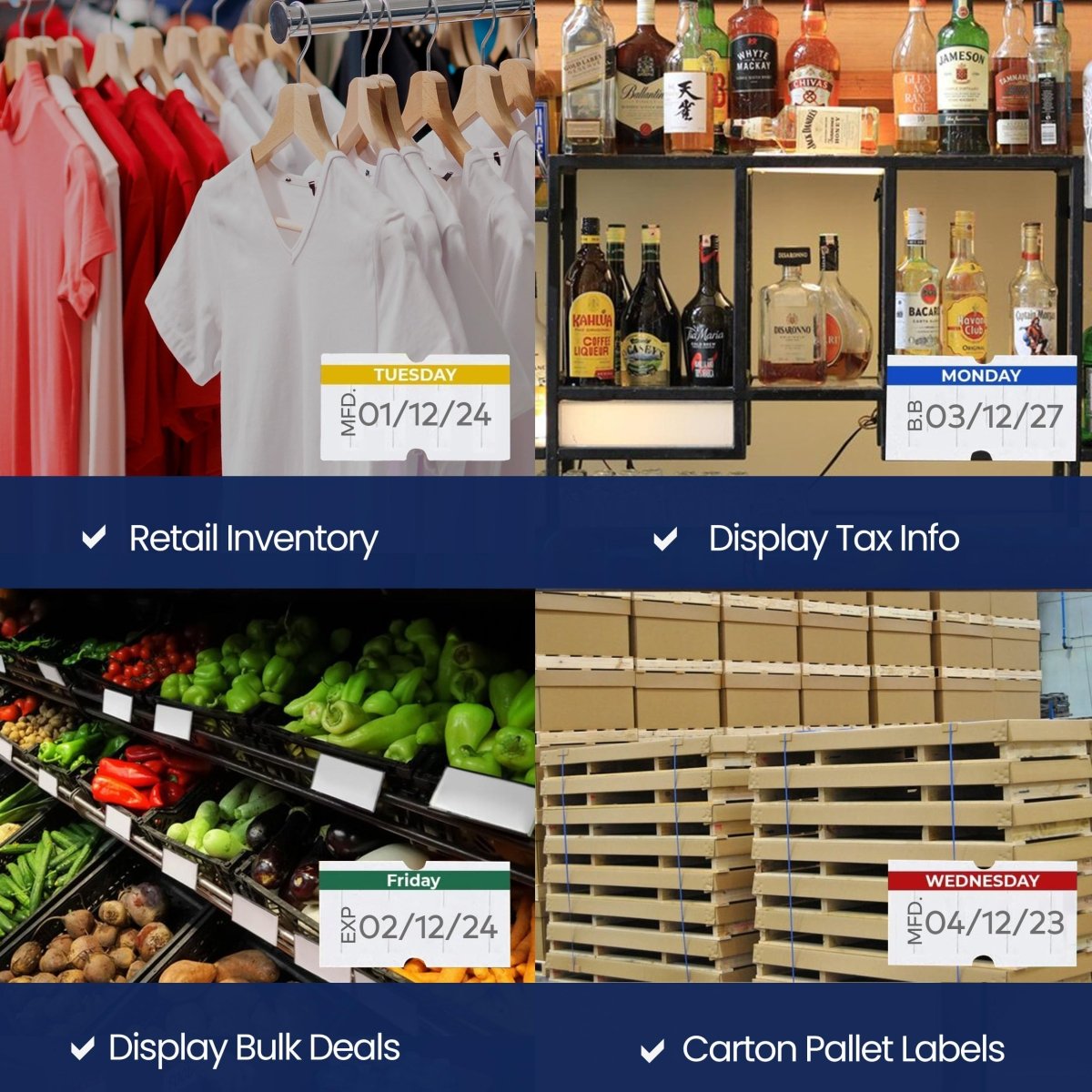 Perco 1 Line Day of The Week Labels - 7 Rolls, Blank Dating Labels for Perco 1 Line Price & Date Guns (Full Week - 1 Sleeve, 1 Line Labels) - Store Supplies