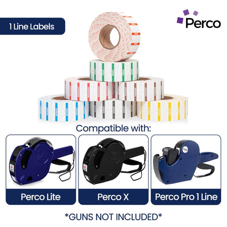 Perco 1 Line Day of The Week Labels - 7 Rolls, Blank Dating Labels for Perco 1 Line Price & Date Guns (Full Week - 1 Sleeve, 1 Line Labels) - Store Supplies
